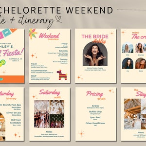 Invitation numérique finale Fiesta Bachelorette | Modèle de planificateur de bachelorette | Itinéraire de l&#39;enterrement de vie de jeune fille | Canva d&#39;invitation modifiable