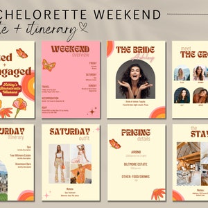 Dazed & Engaged 70s Theme Bachelorette Digital Invitation | Bachelorette Planner Template | Bachelorette Party Itinerary | Editable in Canva