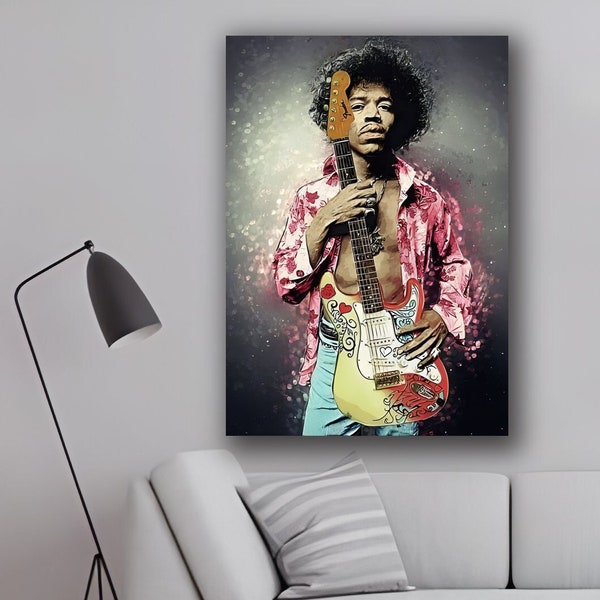 Jimi Hendrix art mural moderne dessiné à la main, décoration murale d'appartement, art mural minimaliste, idée de cadeau d'anniversaire, cadeau fait sur mesure, art de salon