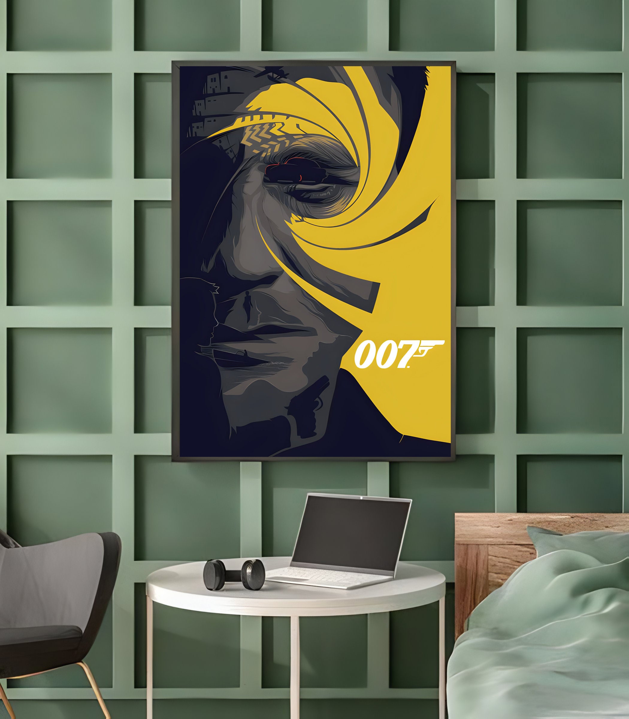 Hand Drawn Wall Art Canvas Poster, James Bond Fan Art Poster, Bedroom ...