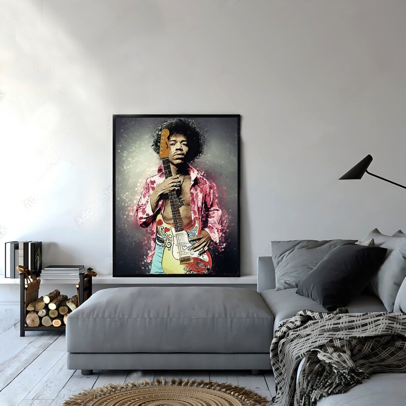 Jimi Hendrix Hand Drawn Modern Wall Art, Apartment Wall Decor