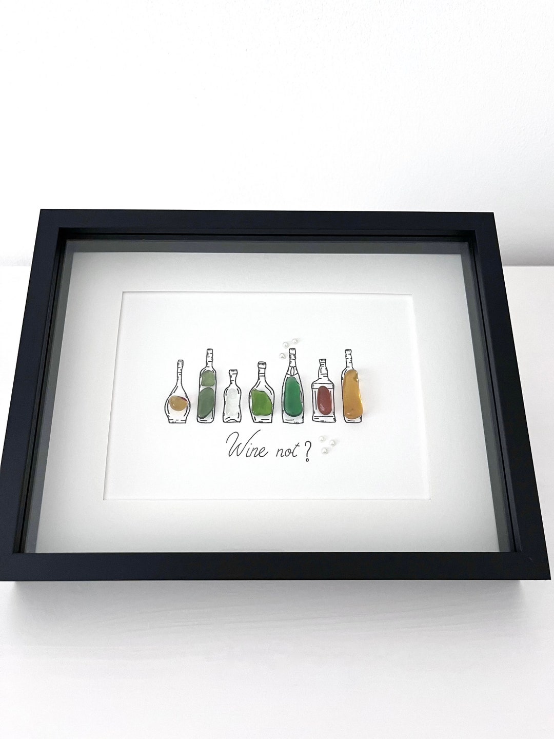 Sea Glass Wine Bottles Art Sea Glass and Pebbles Wine Lover Gift Framed