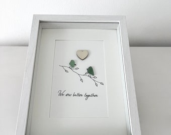 Sea Glass Love Birds - Sea Glass Couple Art - Personalised Engagement, Wedding, Anniversary, Birthday Gift