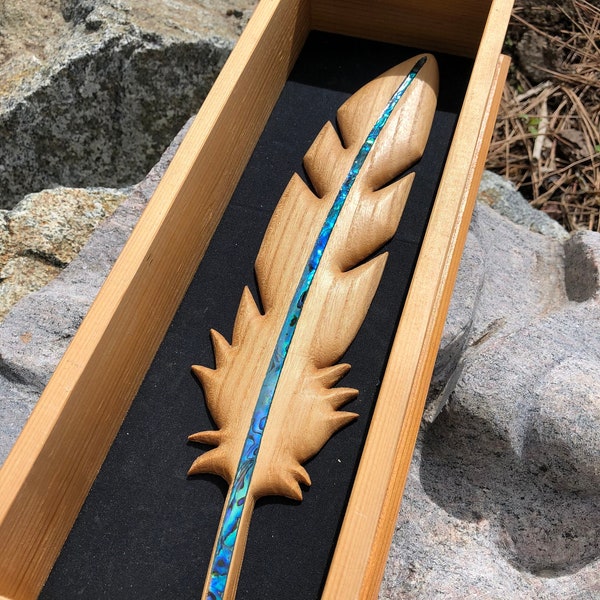 Wood Eagle Feather in Cedar Case