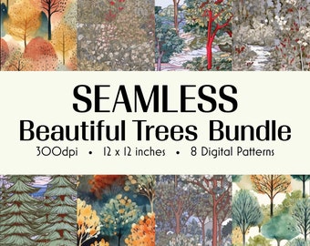 Beautiful Trees Digital Paper Pack - Forest Backgrounds - Forest Craft Paper - Digital Download - 8 Designs - 12x12in