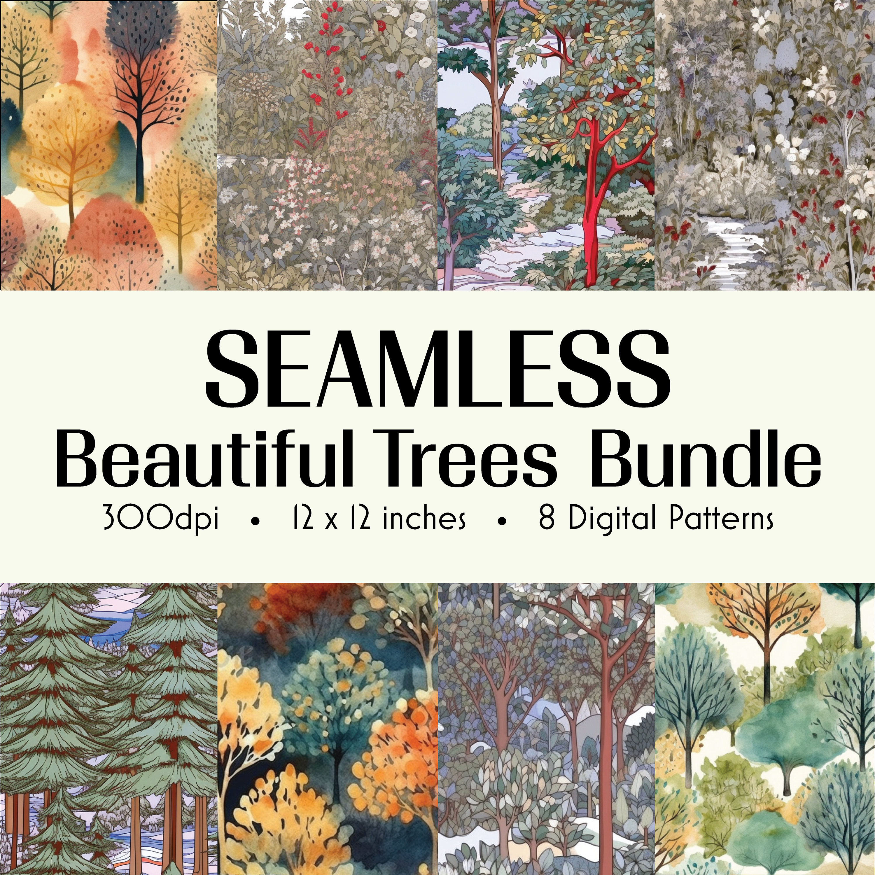 Beautiful Trees Digital Paper Pack - Forest Backgrounds - Forest Craft ...