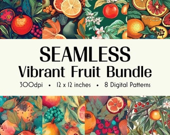 Vibrant Fruit Digital Paper Pack - Painted Fruit Backgrounds - Fruit Craft Paper - Digital Download - 8 Designs - 12x12in