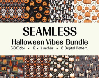 Halloween Vibes Digital Paper Pack - Halloween Backgrounds - Holiday Craft Paper - Digital Download - 8 Designs - 12x12in