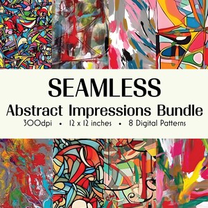 Pakiet papieru cyfrowego Abstract Impressions – abstrakcyjne tła – kolorowy papier do rękodzieła – pobieranie cyfrowe – 8 wzorów – 12 x 12 cali