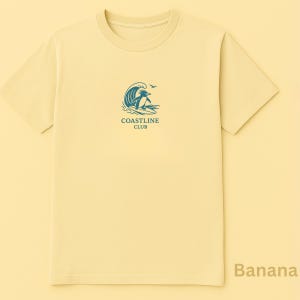 Coastline Club T-shirt, Beach Vibe Tee for Surf Lovers | Casual Summer Wear, Gift for Beach Days, Chicken Joe Surfs Up,  Fun Vacation Shirt