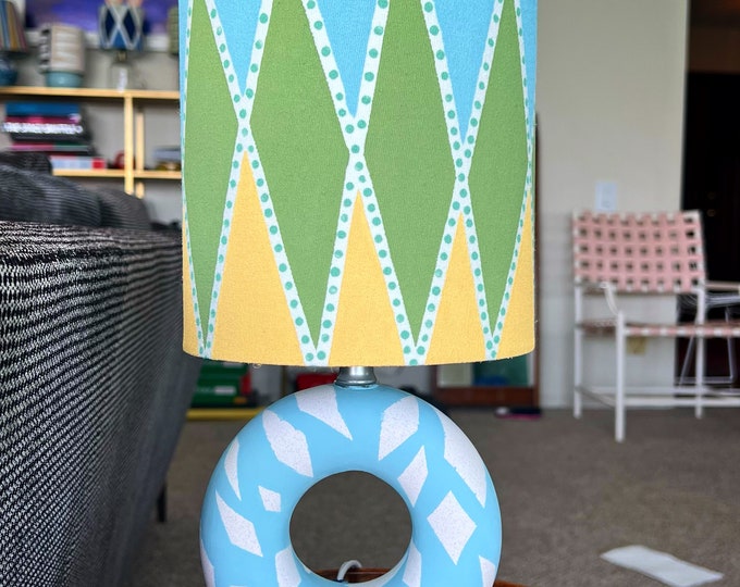 Turquoise Donut Dream Lamp - hand painted shade and base inspired by and made in Los Angeles with Farrow and Ball paint!
