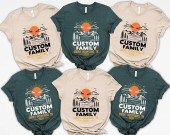 Mountains Family Vacation Shirt, Personalized Custom Family Tee, Matching Reunion Tops, Mountain Sunset Trip T-Shirt