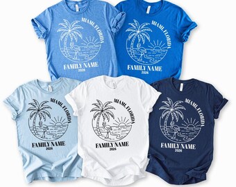 Personalized Miami Family Vacation Shirt, Custom Florida Beach Trip Tee, Matching Tropical Travel Shirt, Cruise Family Outfit Gift