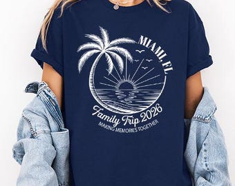 Family Trip Shirt, Tropical Palm Vacation Tee, Matching Beach Travel Outfit, Sunset Ocean Design, 2026 Memory Gift, Custom Crew Fun