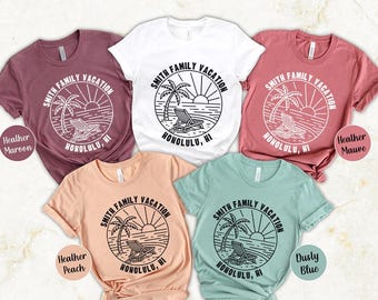 Personalized Hawaii Family Vacation Shirt, Matching Honolulu Beach Trip Tee, Custom Tropical Travel Shirt, Island Family Reunion Gift