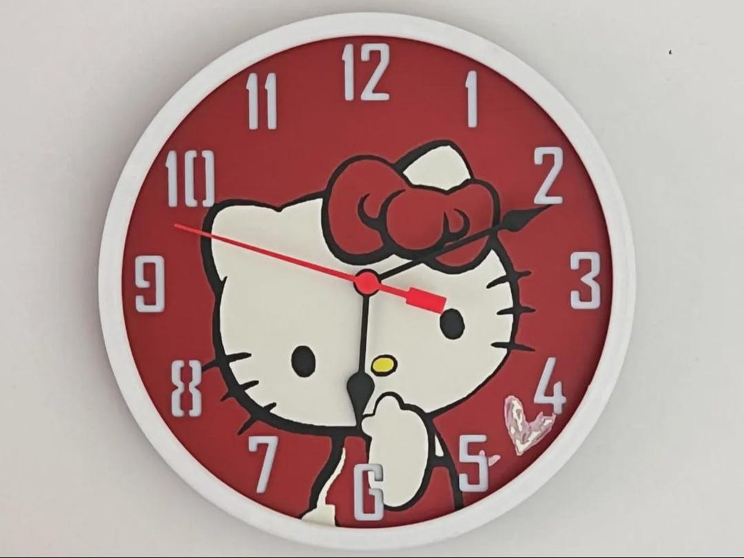 Peek-a-boo Hello Kitty Wall Clock 9-inch Round • Silent Sweep • Red Bow ...