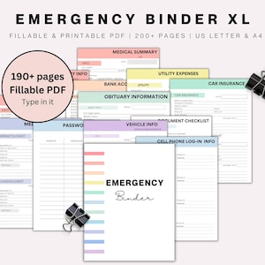 Emergency Binder Planner Fillable Printable PDF, Life Binder, End Life Binder, Just In Case of Emergency Planner,Medical Binder Life Planner