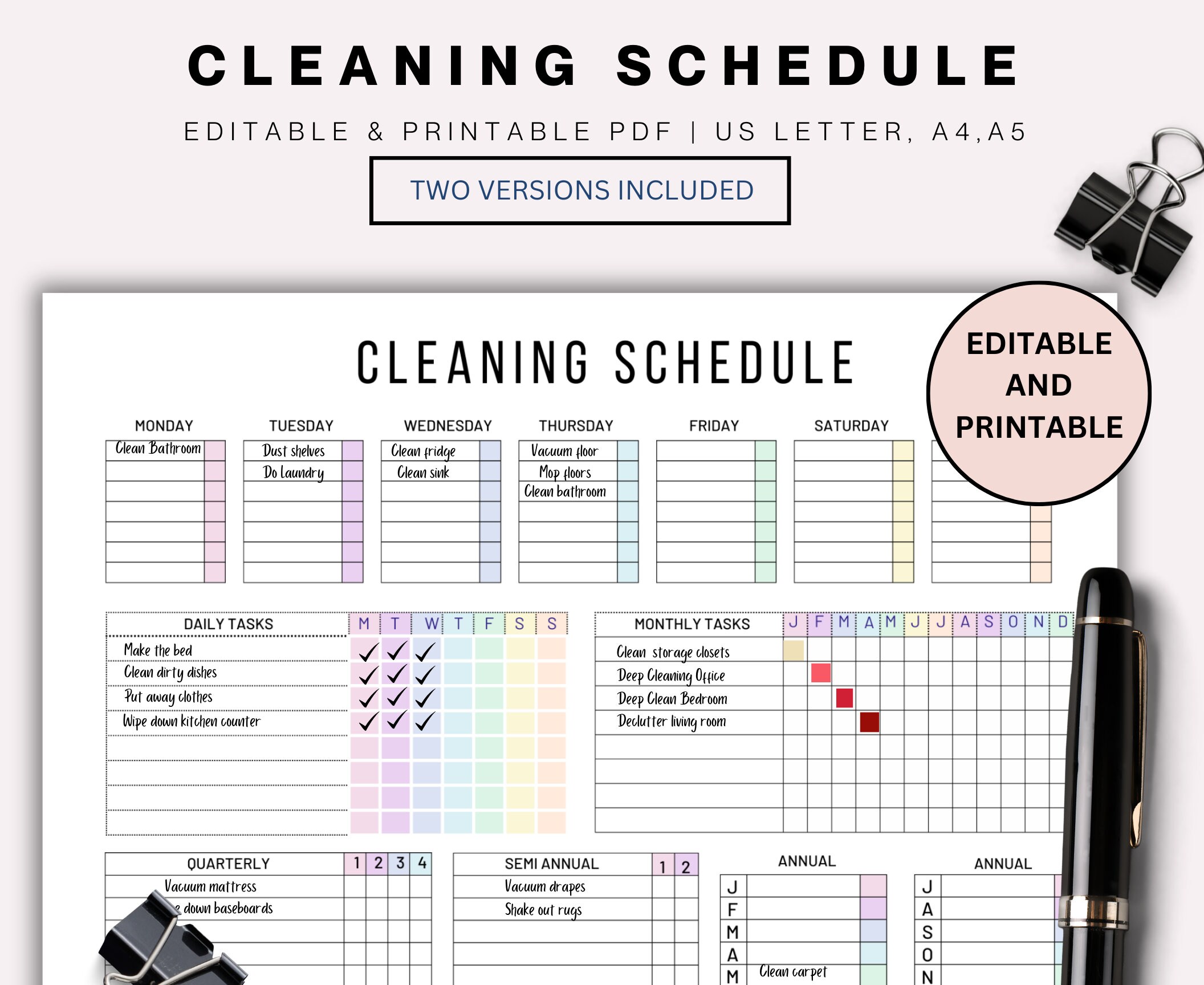 Cleaning Schedule Fillable Printable Cleaning Checklist | Weekly ...