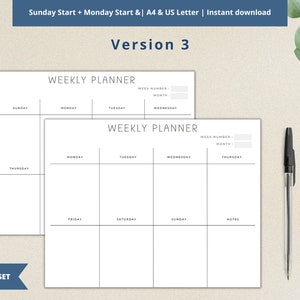 Weekly Planner Printable Fillable Editable Minimalist Weekly Schedule ...