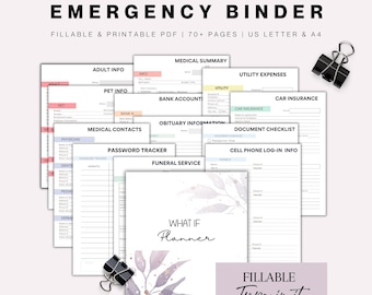 Emergency Binder Fillable Printable, In Case of Emergency Planner, Just in Case Planner, Life Organizer, End of Life Planner, Last Will Plan