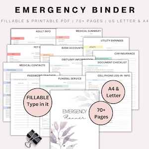 Emergency Binder Fillable Printable, In Case of Emergency Planner, Just in Case Planner, Life Organizer, End of Life Planner, Last Will Plan