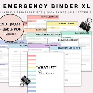 Emergency Binder Planner Fillable Printable PDF, Life Binder, What If Binder, Just In Case of Emergency Planner,Medical Binder Life Planner