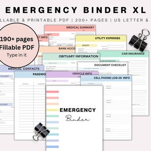 Emergency Binder Planner Fillable Printable PDF, Life Binder, End Life Binder, Just In Case of Emergency Planner,Medical Binder Life Planner