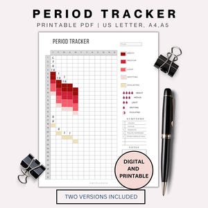 Seguimiento del período A5 A4 Carta imprimible Seguimiento de la menstruación Seguimiento de la ovulación Diario de salud Seguimiento de la salud médica Registro de salud Registro médico