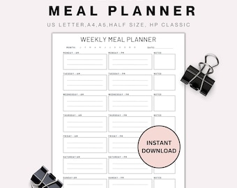 Printable Weekly Meal Planner, Food Planner, Food Tracker, Meal Tracker, Meal Prep Planner, Food Diary, Nutrition Planner, Instant download