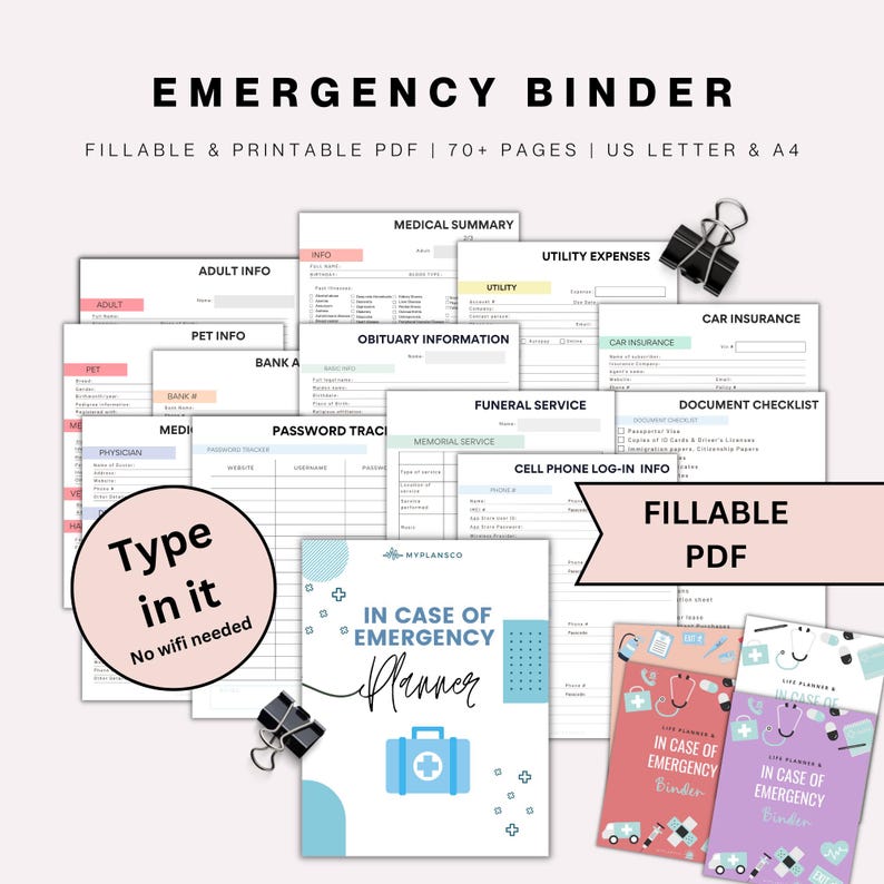 Editable in Case of Emergency Planner Printable Emergency Binder, End ...