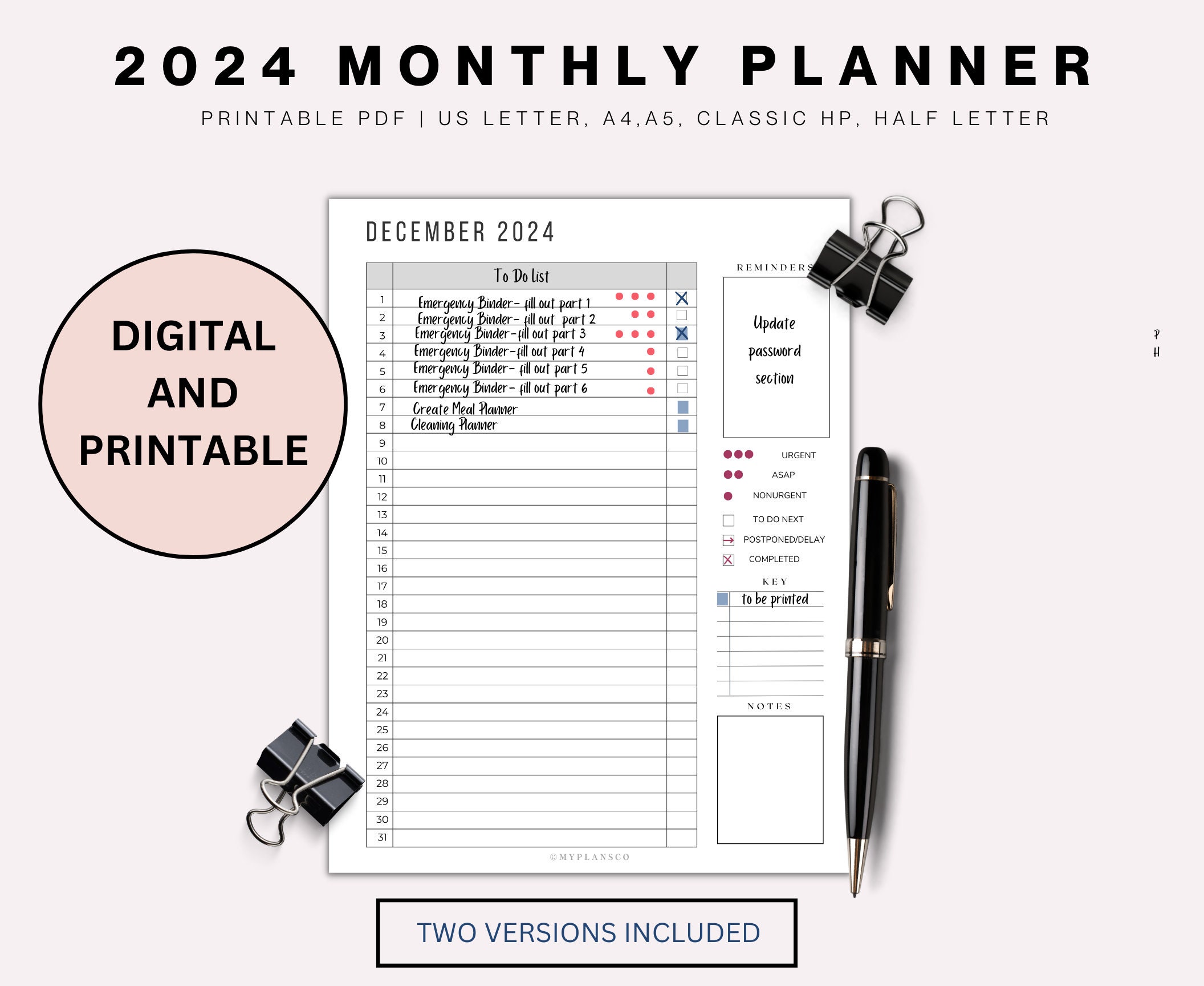 Monthly Planner | 2024 Planner | 2024 Calendar | Monthly Calendar ...