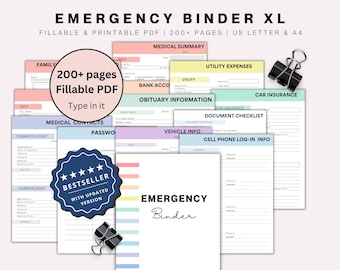 Emergency Binder Planner Fillable Printable PDF, Life Binder, End Life Binder, Just In Case of Emergency Planner,Medical Binder Life Planner