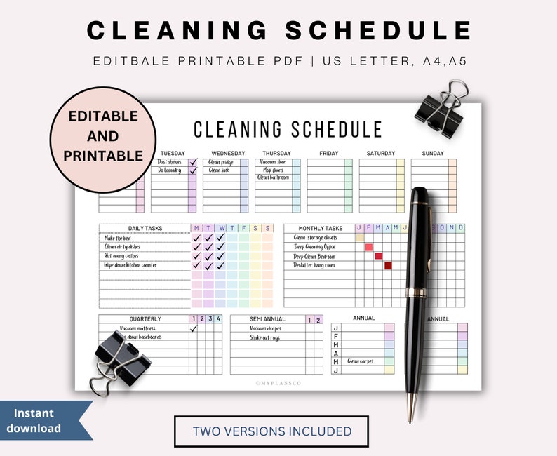 Cleaning Schedule Fillable Printable Cleaning Checklist | Weekly ...