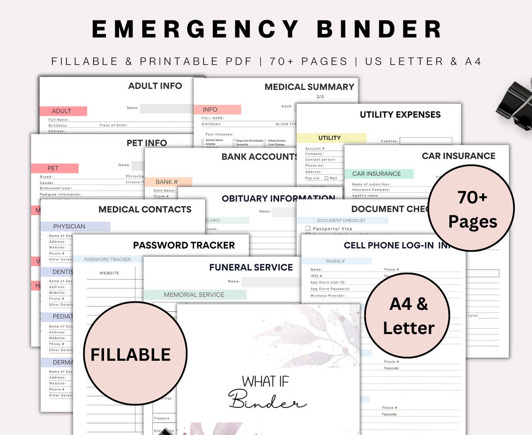 Emergency Binder Fillable and Printable PDF in Case of - Etsy Hong Kong
