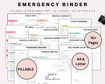 Emergency Binder Fillable and Printable PDF In Case of Emergency Planner Printable PDF, What If Binder, Just  End of Life Planner Organizer