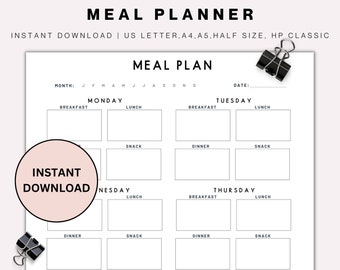 Printable Meal Planner Food Journal Food Diary Meal Tracker Food Planner Meal Prep Planner,Household planner, Family Planner LETTER/A4/A5/HP