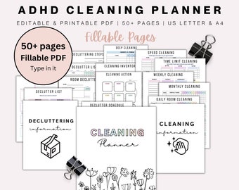 Cleaning Planner FILLABLE Cleaning Checklist EDITABLE ADHD Cleaning Schedule Printable Deep Cleaning Log Decluttering Family Chore Chart