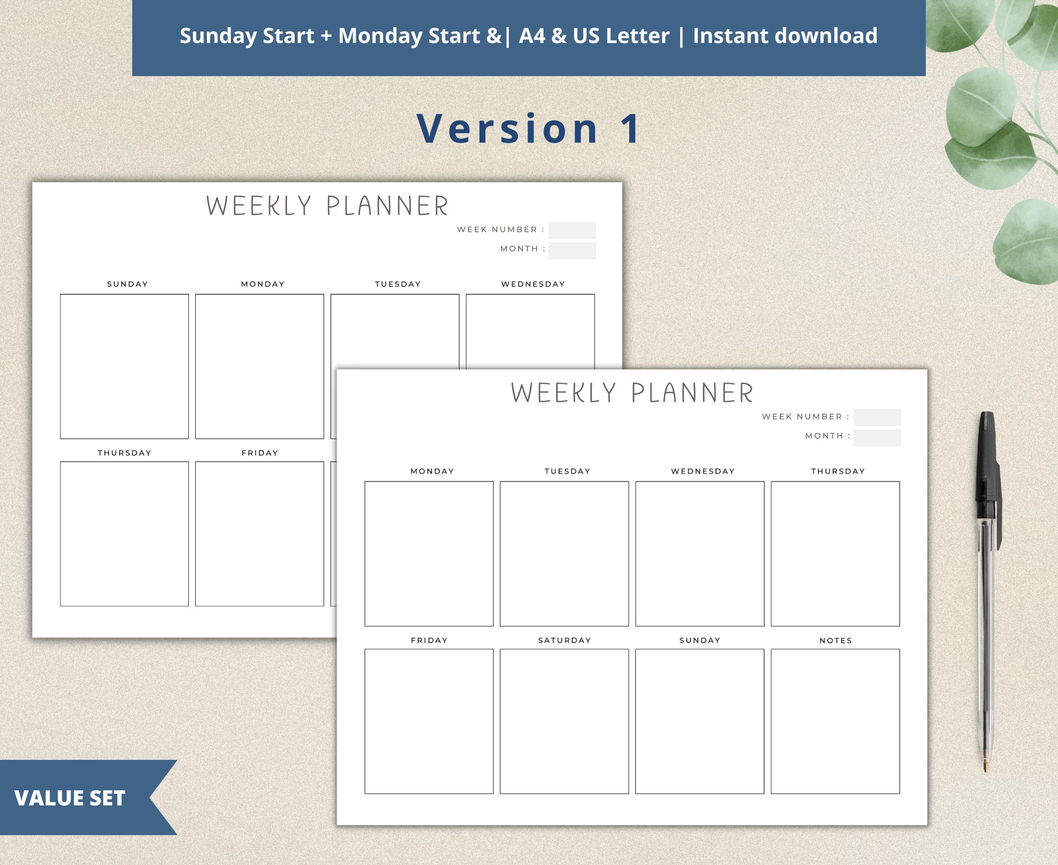 Weekly Planner Printable Fillable Editable Minimalist Weekly Schedule ...