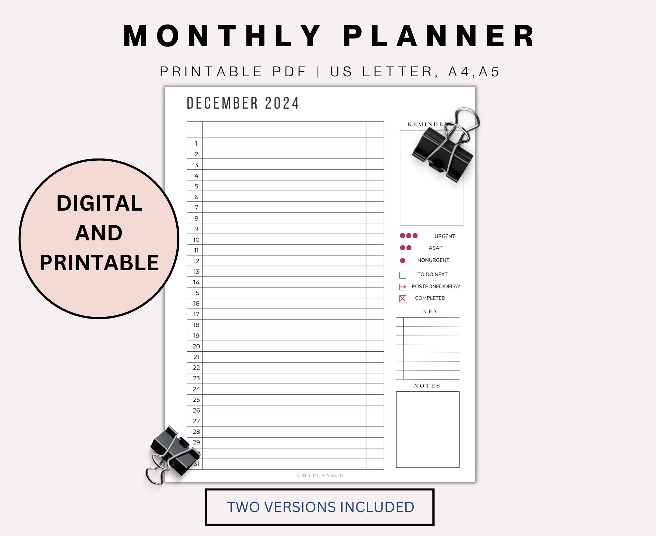 Monthly Planner | 2024 Planner | 2024 Calendar | Monthly Calendar ...
