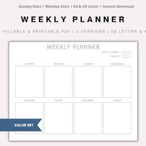 Weekly Planner Printable Fillable Editable Minimalist Weekly Schedule, Landscape Weekly Organizer, Elegant Office Planner, Desk Planner A4
