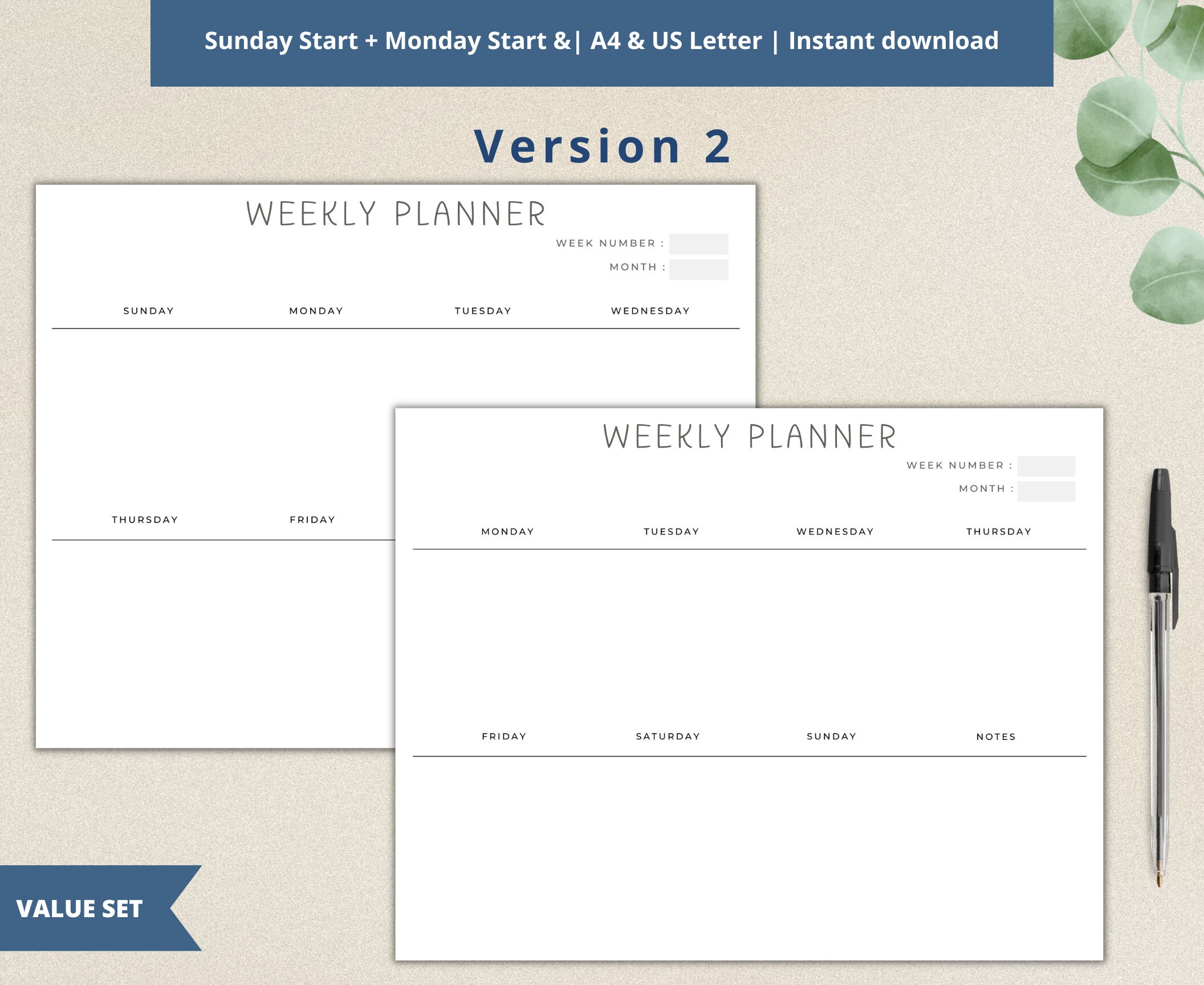 Weekly Planner Printable Fillable Editable Minimalist Weekly Schedule ...