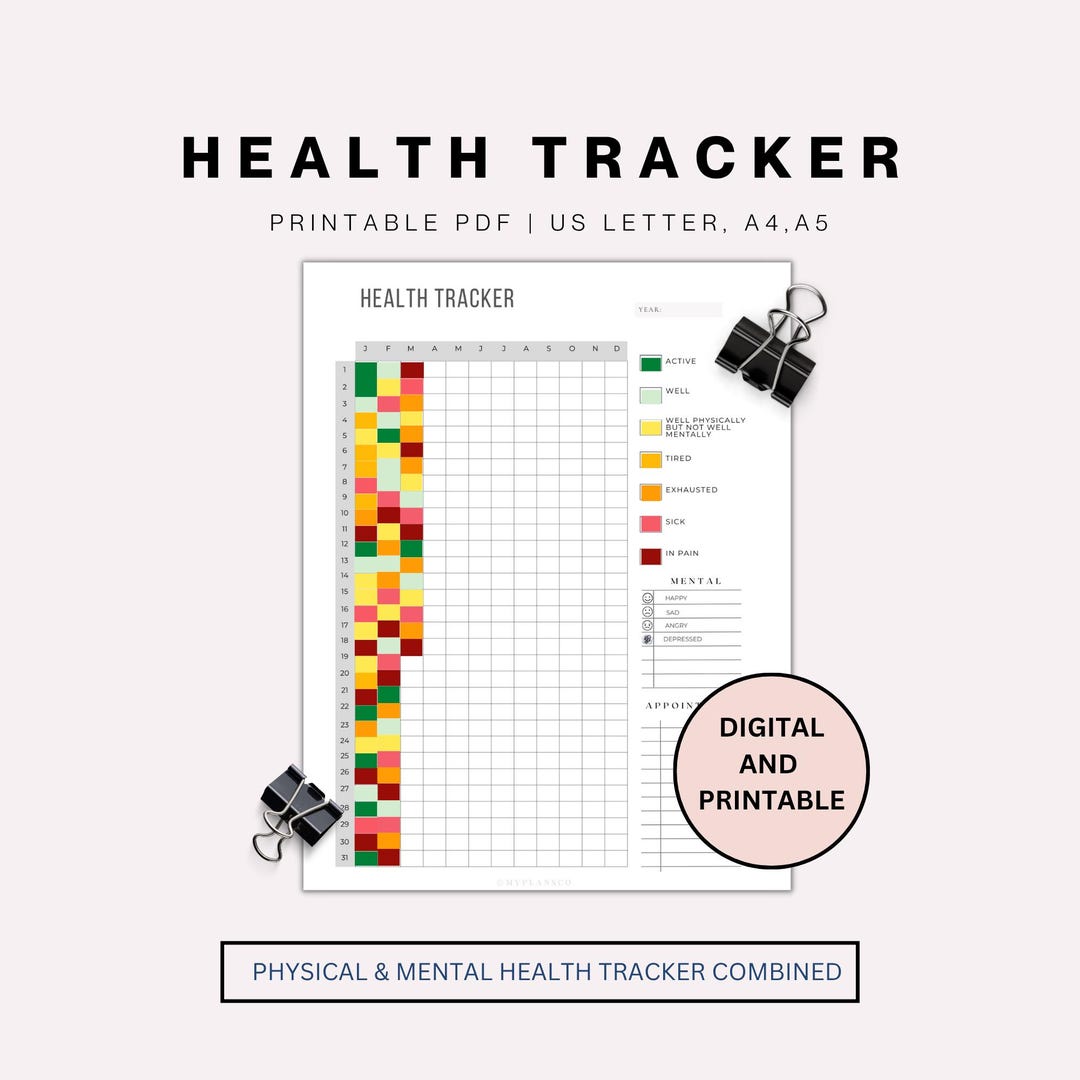 Health Tracker A5 A4 Letter Printable Mental Health Tracker Depression ...