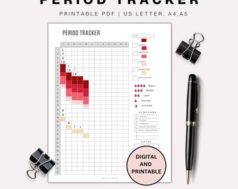 Period Tracker A5 A4 Letter Printable Menstruation Tracker Ovulation Tracker Health Journal Medical Health Tracker Health Log Medical Log