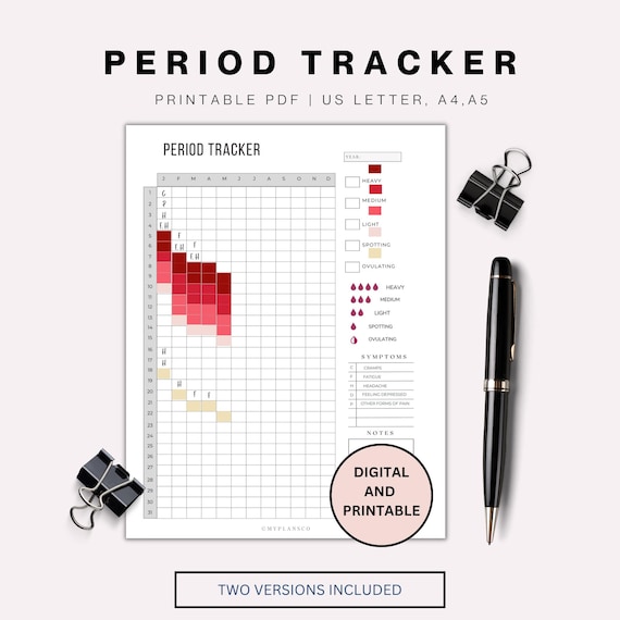 Period Tracker A5 A4 Letter Printable Menstruation Tracker Ovulation Tracker Health Journal Medical Health Tracker Health Log Medical Log