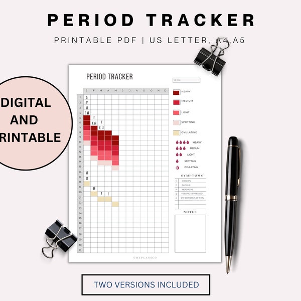 Period Tracker A5 A4 Letter Printable Menstruation Tracker Ovulation Tracker Health Journal Medical Health Tracker Health Log Medical Log