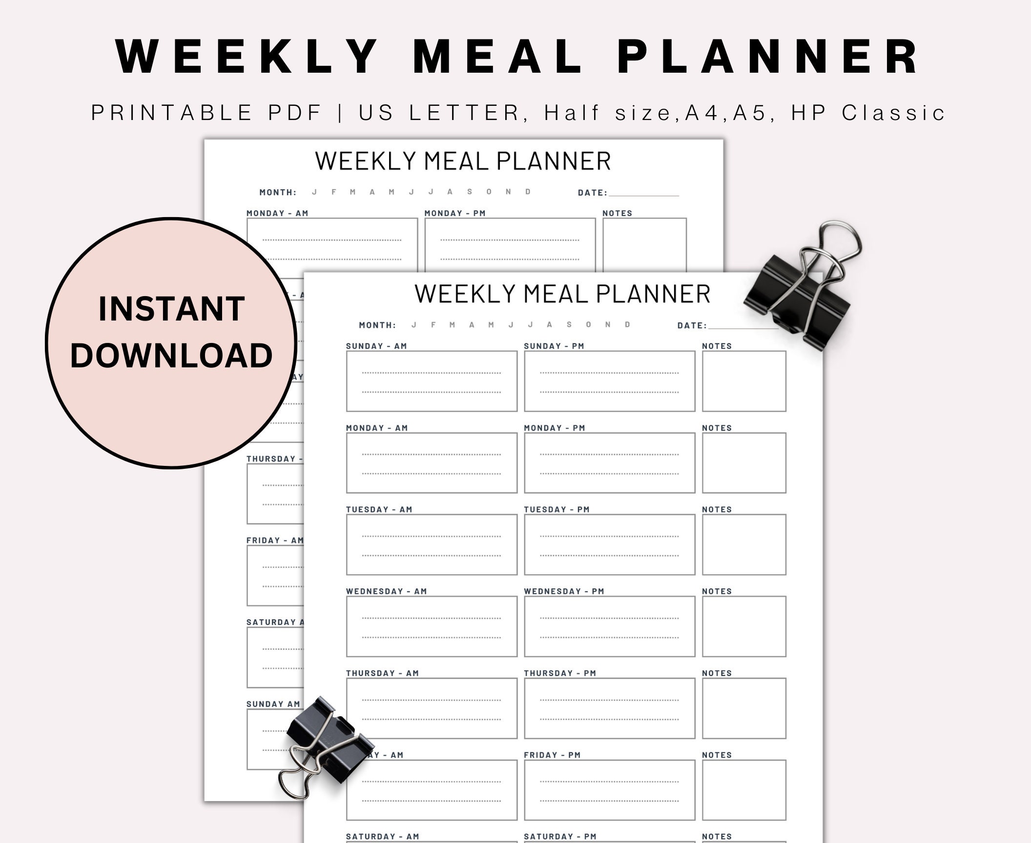 Printable Weekly Meal Planner, Food Planner, Food Tracker, Meal Tracker ...