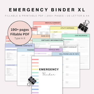 Emergency Binder Planner Fillable Printable PDF, Life Binder, End Life Binder, Just In Case of Emergency Planner,Medical Binder Life Planner