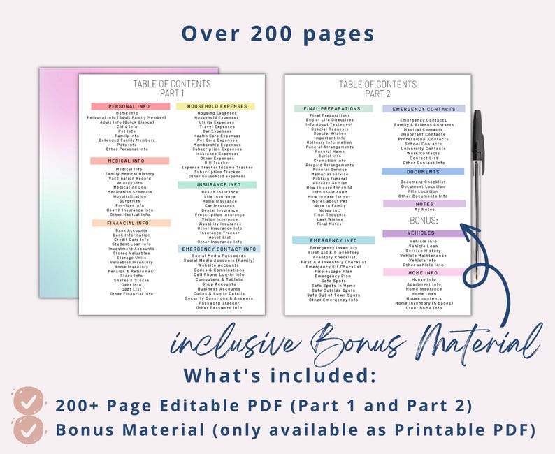 Emergency Binder Planner Fillable Printable PDF, Life Binder, End Life Binder, Just In Case of Emergency Planner,Medical Binder Life Planner afbeelding 3