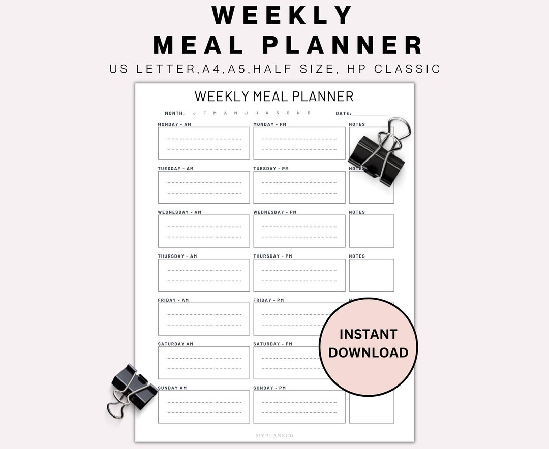 Printable Weekly Meal Planner, Food Planner, Food Tracker, Meal Tracker ...