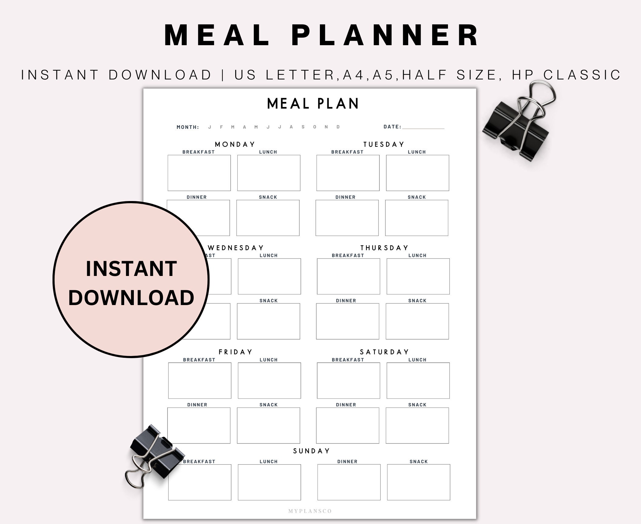 Printable Meal Planner Food Journal Food Diary Meal Tracker - Etsy